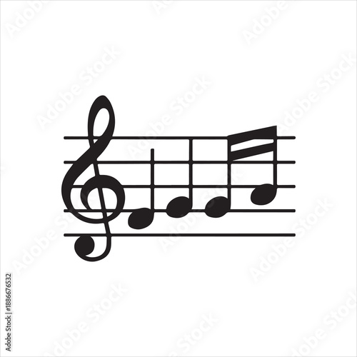  Silhouette of musical notes on staff with treble clef vector illustration