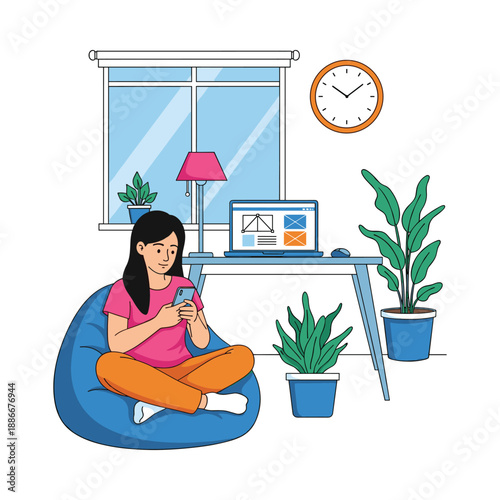 Woman Working from Home in Comfortable Office