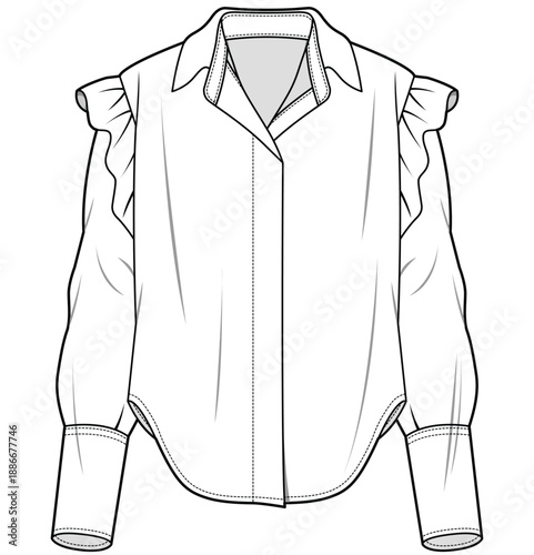 womens long sleeve shirt bishop sleeve blouse top fashion flat sketch vector illustration