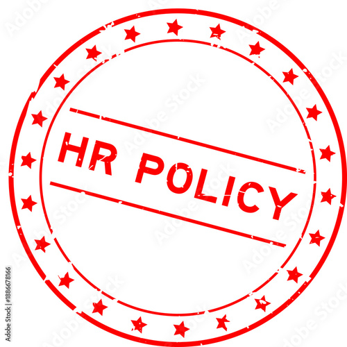 Grunge red hr policy word round rubber seal stamp on white background