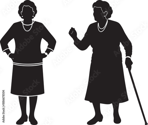 Two senior women in different poses woman elderly people silhouettes