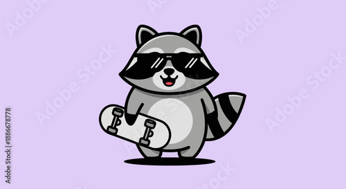 Cartoon raccoon with skateboard and sunglasses