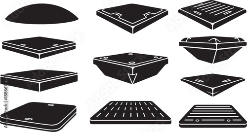 Various black scale icons on a white background
