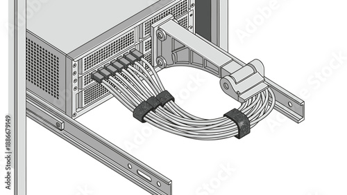 Server rack with bundled cables and cable management system installed
