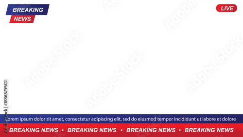 Breaking news on-air banner for television broadcasting. News headline graphic for studio screen and live media background. Vector illustration.
