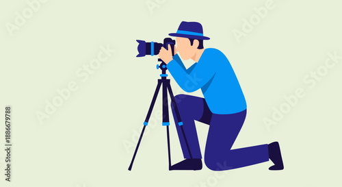 Illustrator concept image of a photographer with a camera and tripod capturing a shot