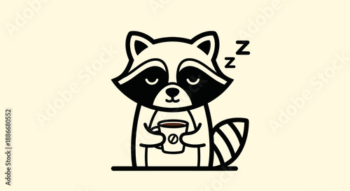 Cartoon raccoon holding coffee cup
