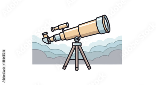 Cartoon style astronomical telescope on a tripod for stargazing.