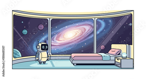 Cute cartoon robot character with a digital screen face.