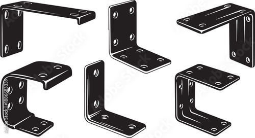 Black metal brackets for shelving and furniture assembly