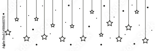 Hanging Black Stars Vector Illustration. Vector Stars Illustration. Hanging Stars Symbol Vector Art. 