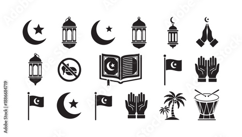 Ramadan and islamic symbols vector illustration