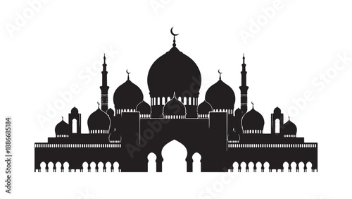 Islamic mosque silhouette with domes and minarets 