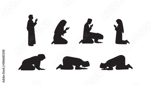 Islamic prayer positions silhouette collection
