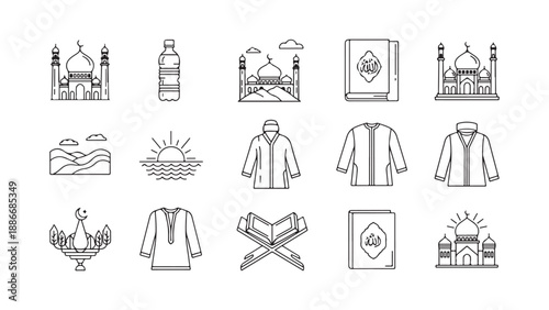 Minimalist islamic symbols and clothing  vector art 