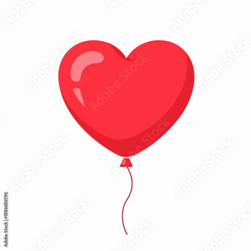 Red Heart Balloon Icon Symbol of Love and Celebration Flat Vector Illustration