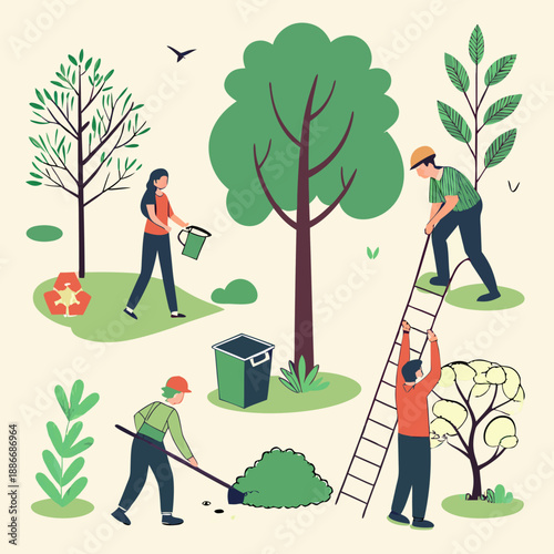 Green jobs set with nature friendly and sustainable work tiny person collection. Elements with ecological professional tasks and occupation with organic or environmental tasks vector illustration