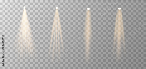 Warm Spotlight Beam Set - Cinematic golden beam of light isolated on a transparent background.
