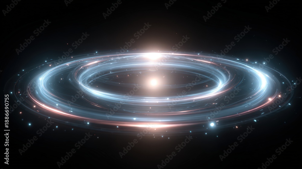 Obraz premium Cosmic Rings: A mesmerizing display of celestial rings encircling a radiant star, casting an ethereal glow against the vast darkness of space. 