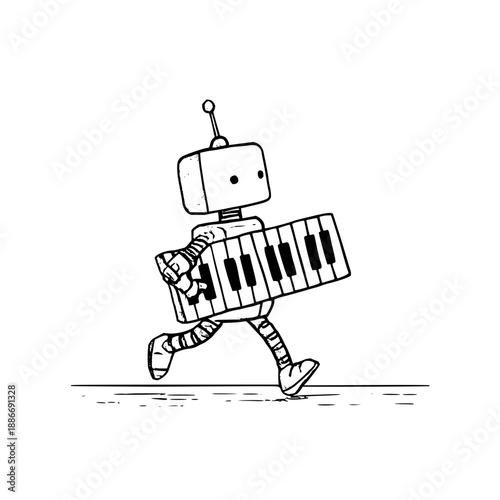 Robot Playing Piano Keyboard