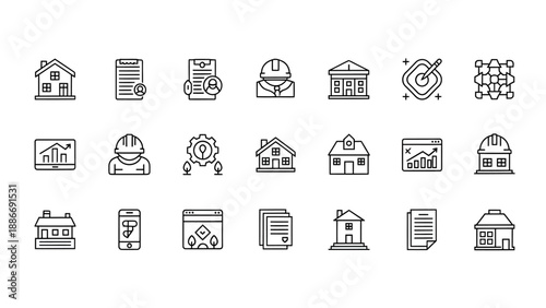 Real estate and construction vector icons set flat design editable scalable illustration