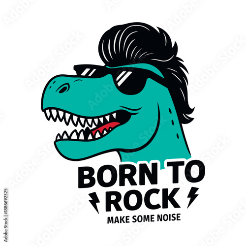 Born to Rock Dinosaur Vector – Cartoon T‑Rex Slogan Graphic for T‑Shirts & Prints