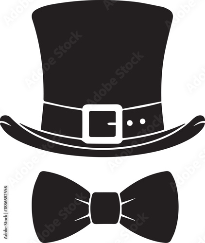 Leprechaun top hat and bow tie silhouette vector illustration for saint patricks day set