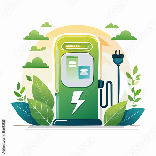Sustainable EV Charging and Clean Energy Transportation Vector Icon. Green Mobility and Zero Emission Charging Station Graphics