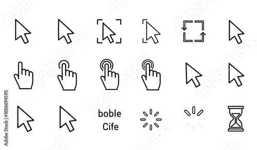 Computer cursor and clicking hand icons vector illustration set