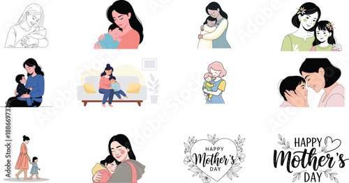 Happy mother's day family illustrations