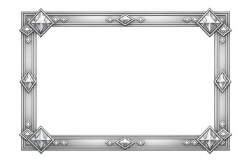 Silver frame with diamond ornament, elegant metallic border with gems for luxury design and wedding themes