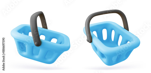 Shopping Basket 3D Icon. Ideal For Retail Apps, Or Store Interfaces. Vector Illustration.