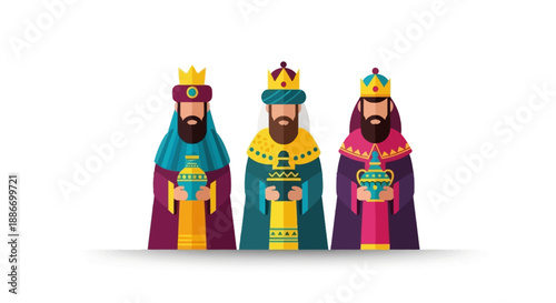 Three Wise Men with Gifts, Religious Christmas Illustration