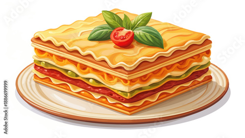 A Delicious Layered Lasagna With Tomato and Basil Garnish