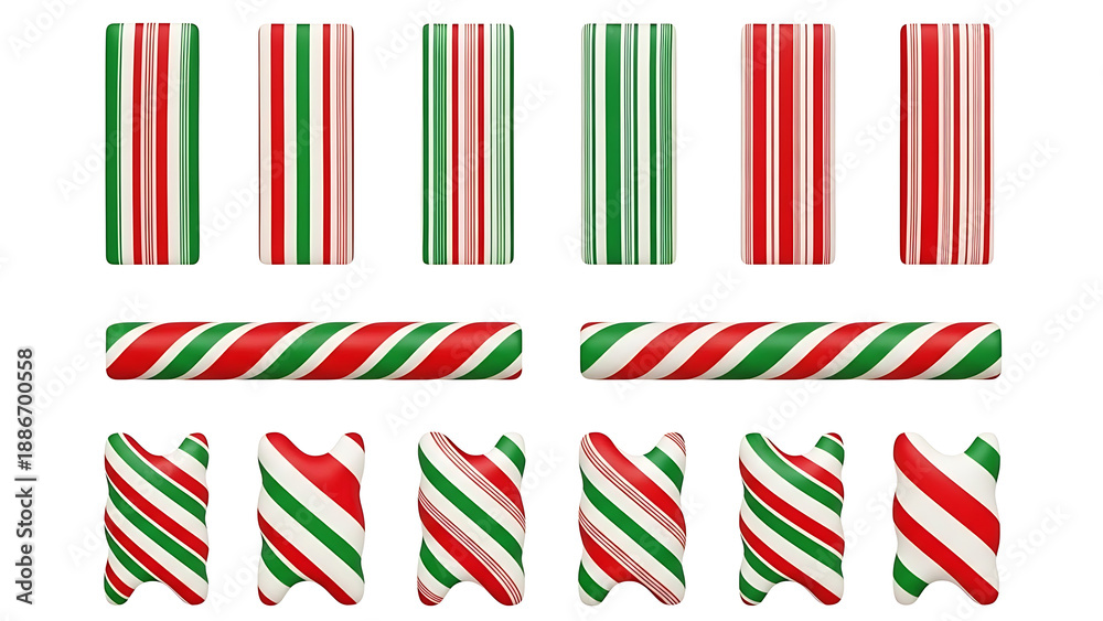 Fototapeta premium Collection of festive candy cane stripes and diagonal designs