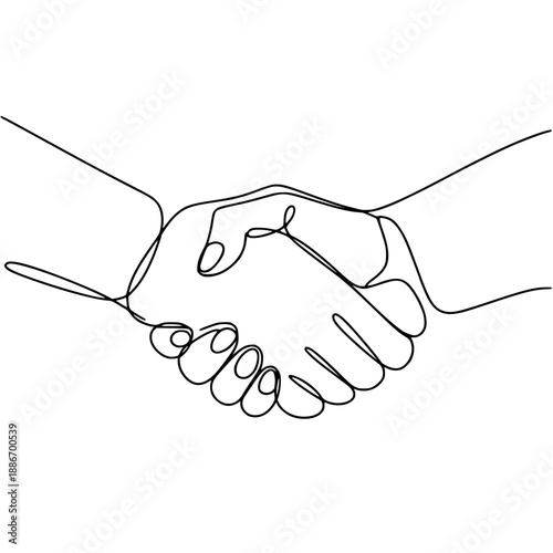 Single continuous line drawing of two hands, each hand in an open palm position, arms slightly bent, contact at mid‑palm, background transparent