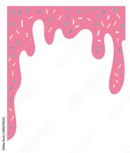 Icing drip frame with falling sprinkles for birthday cards, bakery prints and playful decorations