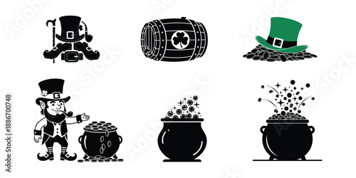 St patrick's day shamrock and pot of gold icons