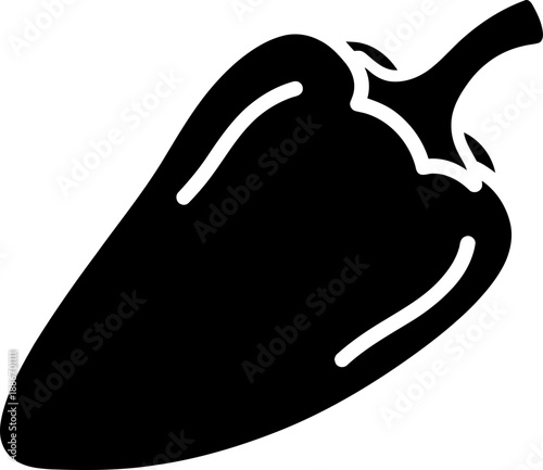 Black silhouette of a hot chili pepper. Simple glyph style icon for food, spice, condiment, ingredient, cooking, Mexican cuisine. Vector illustration