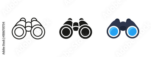 Binoculars icon. Optical viewing and observation device symbol. Vision, zoom and magnification illustration for search, surveillance, monitoring and exploration concepts.
