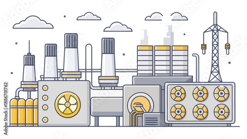 Industrial Power Plant Vector Illustration