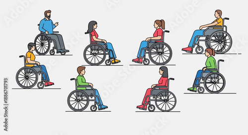 Diverse Group of People with Disabilities Using Wheelchairs in a Studio Setting