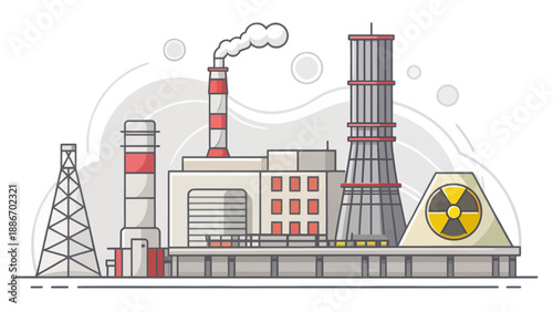 Nuclear Power Plant Generating Energy with Smoke