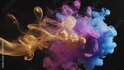 Abstract colorful smoke cloud against black background artistic concept