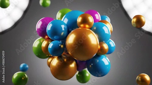 Abstract colorful spheres floating against dark background