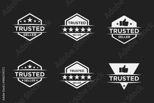 Set of Trusted Seller Badges and Labels with Star Ratings and Thumbs Up Icons