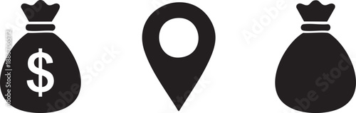 Money Location Icons Set for ATM and Finance