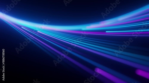 High technology abstract background with colorful light trails. Futuristic energy stream motion in cyberspace. Bright stripes and shiny particle animation for innovation concept. Seamless loop.