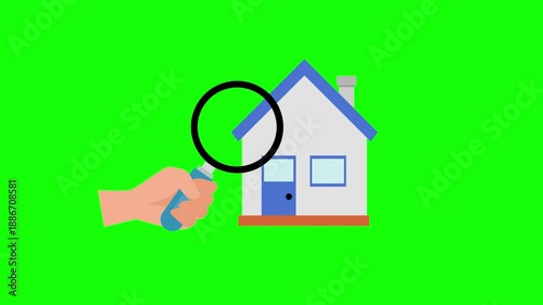Home Property Search Animation with Magnifying Glass on Green Screen Loop