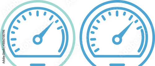 Two speedometer gauges with blue lines on for business or finance concepts